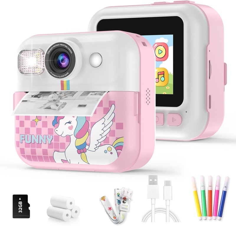 BOFIDAR Instant Print Camera for Kids, 1080P Children Printable Cameras Christmas Birthday Gifts for Girls Age 3-10, Toddler Toy for 3 4 5 6 7 8 9 10 Year Old with 3 Roller Photo Paper (Pink) - Image 1